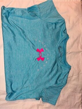 Under Armour Aqua Heather Performance Tee with Pink Logo